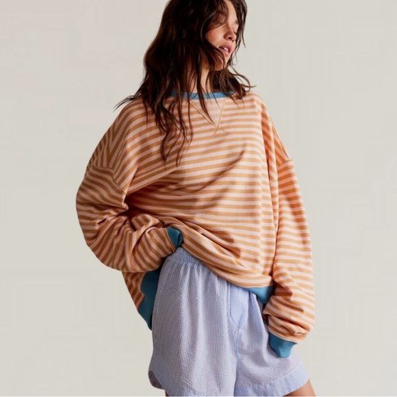 We The Free Tops - We The Free Classic Striped Oversized Crewneck Yellow Pink Blue Top Rated